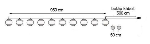 Kültéri hálózatos lampionfüzér színes, 20 LED