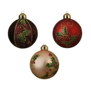 060435 Csillogo uveg gombdisz voros bogyo minta 8 cm