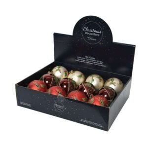 060435 Csillogo uveg gombdisz voros bogyo minta 8 cm v