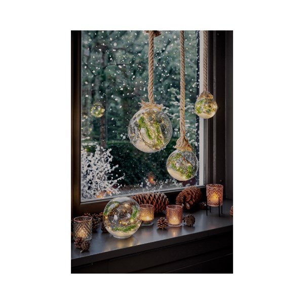 Prémium micro LED karácsonyi gömbdísz juta kötéllel - 14 cm, 30 LED 2 Prémium micro LED karácsonyi gömbdísz juta kötéllel – 14 cm, 30 LED